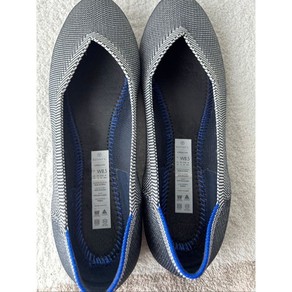 Rothys cloud gray bird’s eye round flat Navy print size 8.5 - Picture 2 of 5